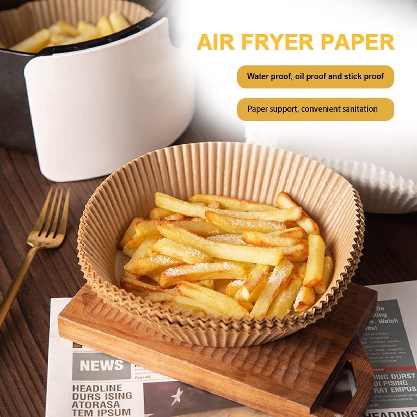200 Sheets Unbleached Air Fryer Paper Liners - Non-Stick Heat Resistant Non-Toxic Food Grade Disposable Liners For Baking Roasting - For Home Kitchen Air Frying, Oil-Less Cooking,
