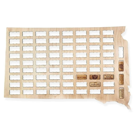 Torched South Dakota Wine Cork Map Wall Display Decor 24"x24"x18" Beige