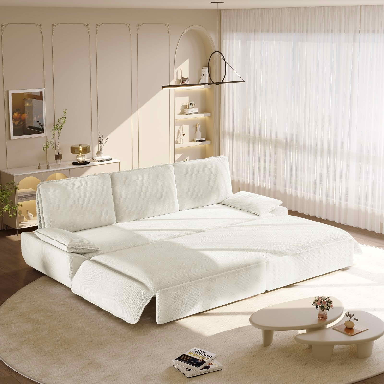 MAYEERTY Modern 73.2‑Inch Queen‑Size Pull‑Out Sleeper Sofa Bed, 3‑in‑1 Multi‑Functional Convertible Velvet Loveseat Couch for Living Rooms and Bedrooms