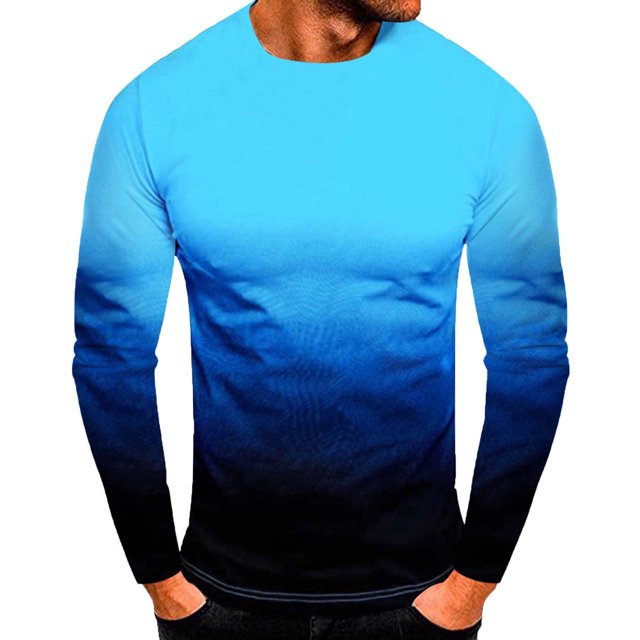 Blusas y camisas de manga larga y cuello redondo para hombre, estilo casual, con estampado degradado, cuello redondo, camiseta de manga corta, abrigo de poliéster.