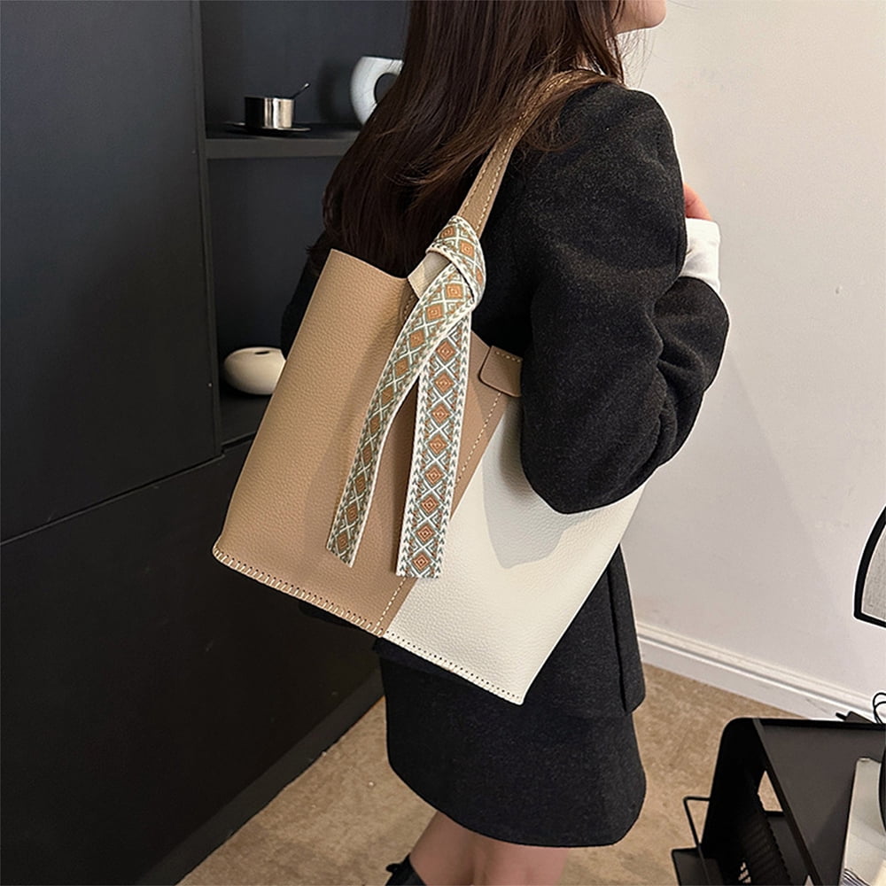 DIY Sew on PU Leather Bag Making Kit Including PU Leather Fabrics Polyester Bag & Bag Straps Magnetic Clasp Needle Cotton Thread Tan