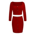 thumbnail image 4 of Jalioing 2 Piece Skirt Sets for Women Tight Set off Shoulder Long Sleeve Crop Top with Button Mini Skirts, 4 of 5