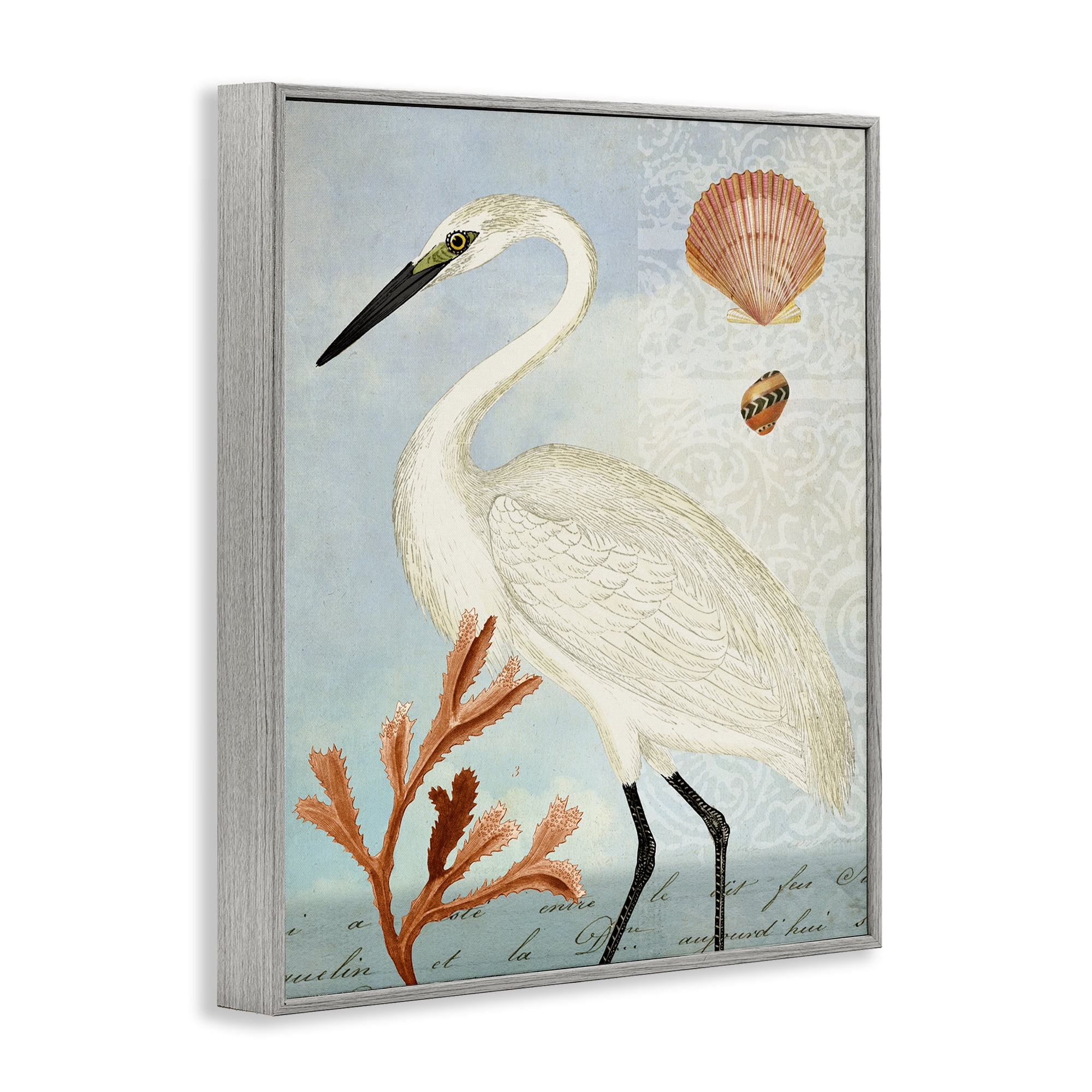 Stupell Industries Traditional Egret Aquatic Motif Animals & Insects Painting Gray Framed Art Print Wall Art, 24 x 30
