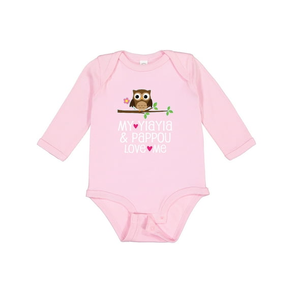 Inktastic Yiayia and Pappou Granddaughter Owl Girls Long Sleeve Baby Bodysuit
