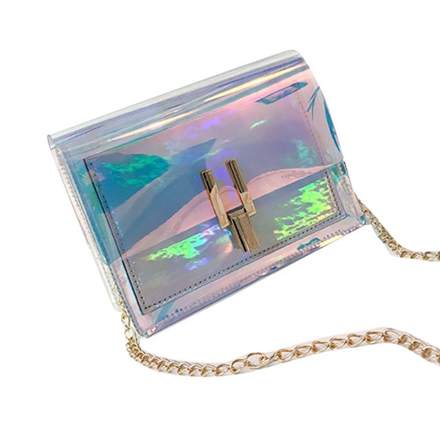 Bolso de hombro para mujer, holograma, transparente, cruzado, con cadena, con hebilla, color degradado Jumpingount BB7268-02