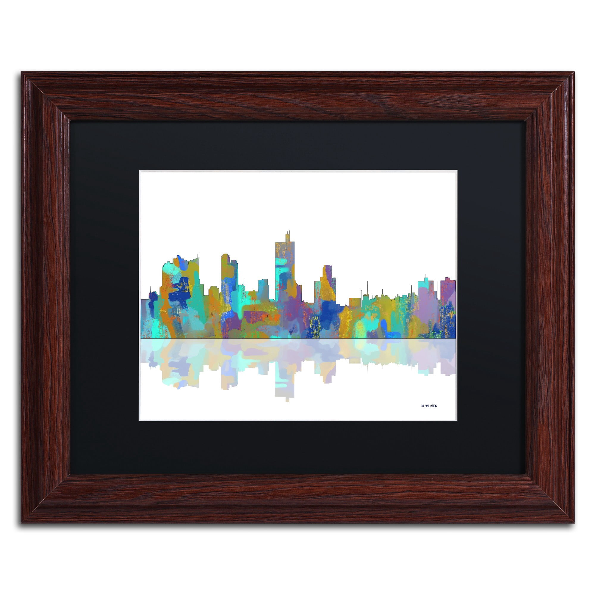 Trademark Fine Art "Fort Worth Texas Skyline" Canvas Art by Marlene Watson Black Matte, Wood Frame
