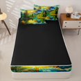 thumbnail image 4 of Manfei Stained Glass Alpine Camping Pattern Zipper Twin Comforter Sets with Fitted Sheet and 2 Pillowcases,Sunlit Mountain River Print Zipper Bedding Set,Yellow Teal,Reversible, 4 of 7