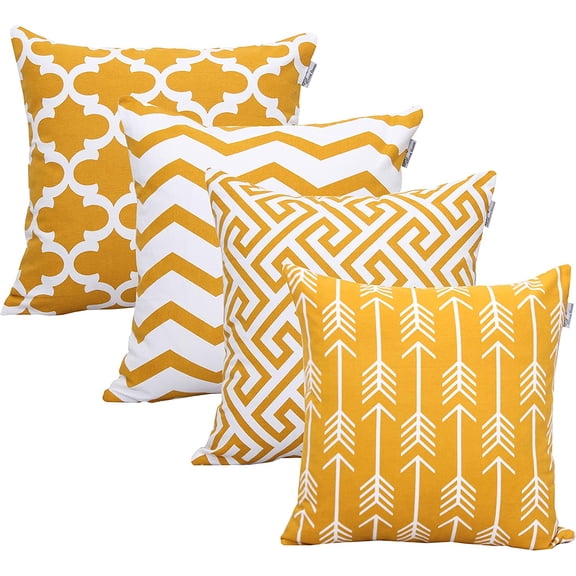 Ryan; Accent Home Canvas Throw Cushion Cover Printed Both Side For Home Sofa Couch, Chair Back Seat,4pc pack 18x18" in Color Mustard