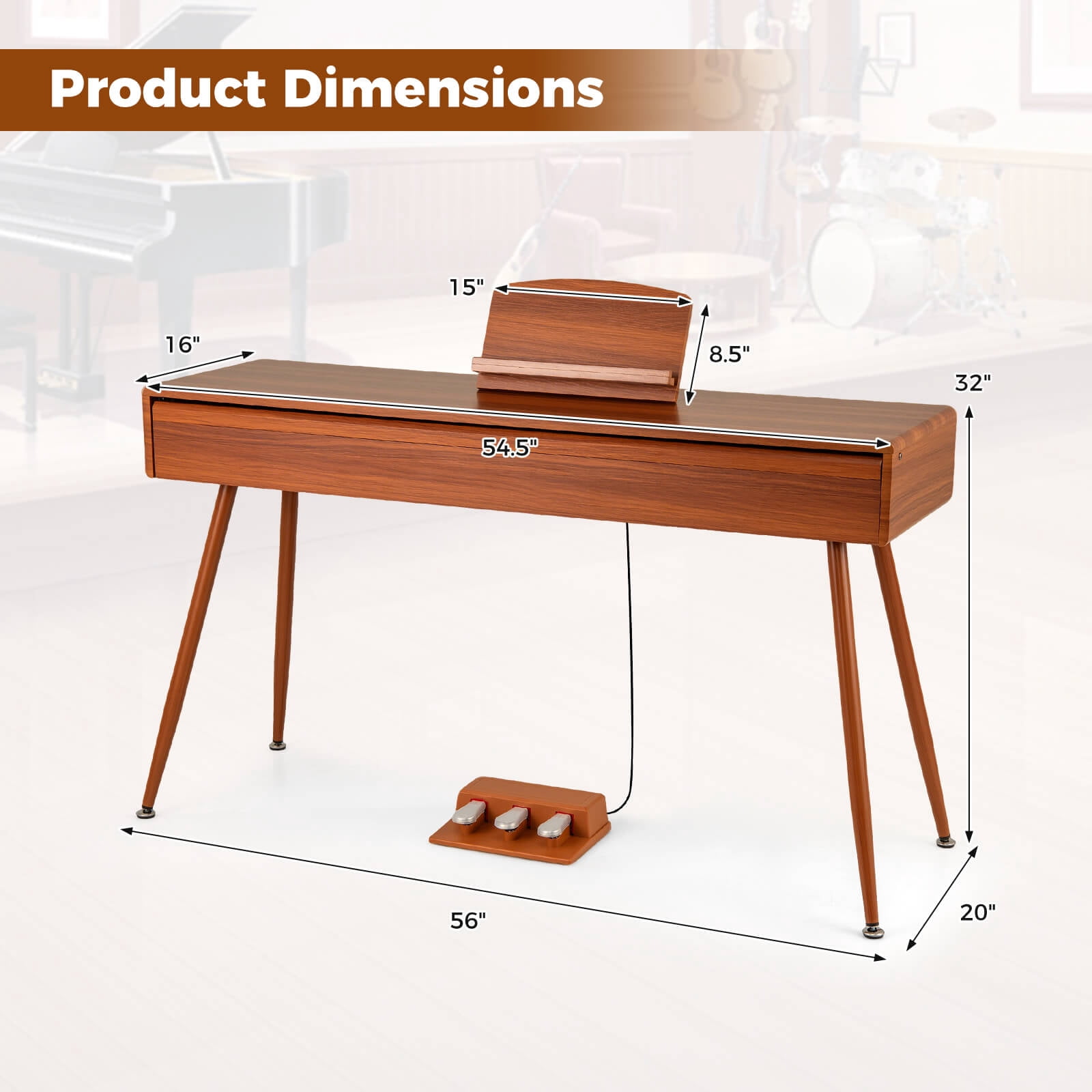 Costway 88-Key Graded Hammer Action Weighted Keyboard with  Push-pull Drawer Record Replay