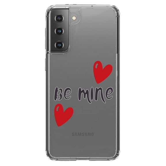 DistinctInk Clear Shockproof Hybrid Case for Galaxy S21  PLUS 5G (6.7" Screen) - TPU Bumper Acrylic Back Tempered Glass Screen Protector - Be Mine - Red Hearts