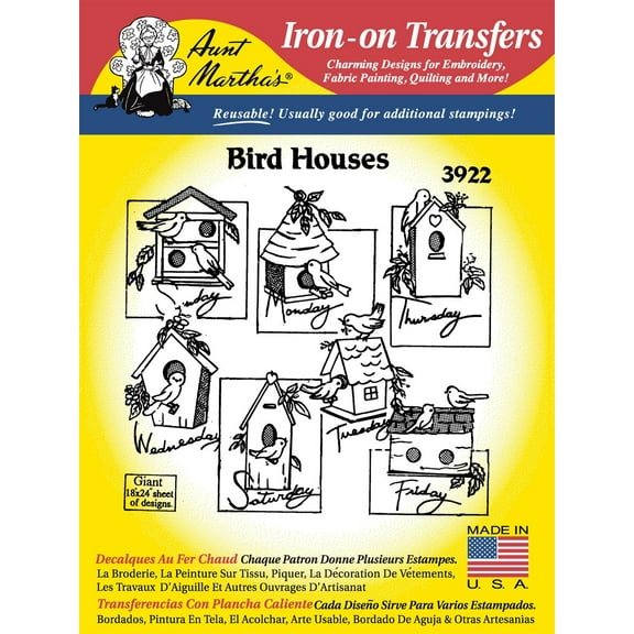 Aunt Martha's Hot Iron Transfers #3922 Bird Houses