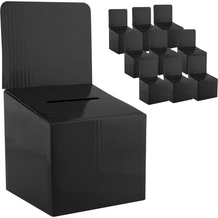 Raffle Ticket Box Donation Collection Ballot Box Reusable Sturdy thick Cardboard Box with Slot comment Suggestion Box With Removable Header 6H x 6W x 6D, Display area 6H x 6WBlack10 pack