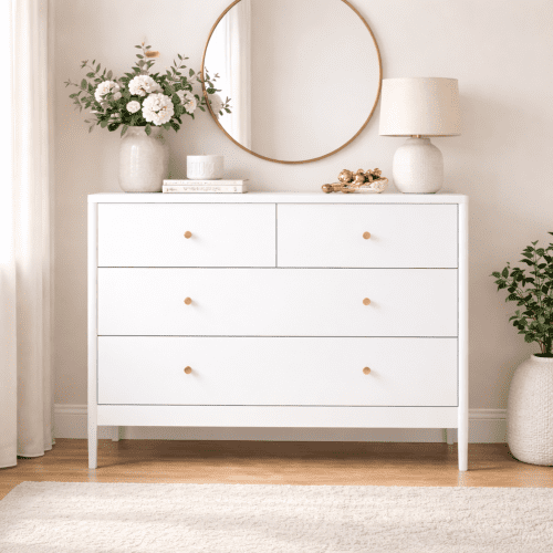 35.4" Kids 4-Drawer Dresser, White Wooden Storage Cabinet with Anti-Tip Kit, Nursery Chest of Drawers for Toddler Bedroom, Closet, Playroom, Living Room & Apartment Organization