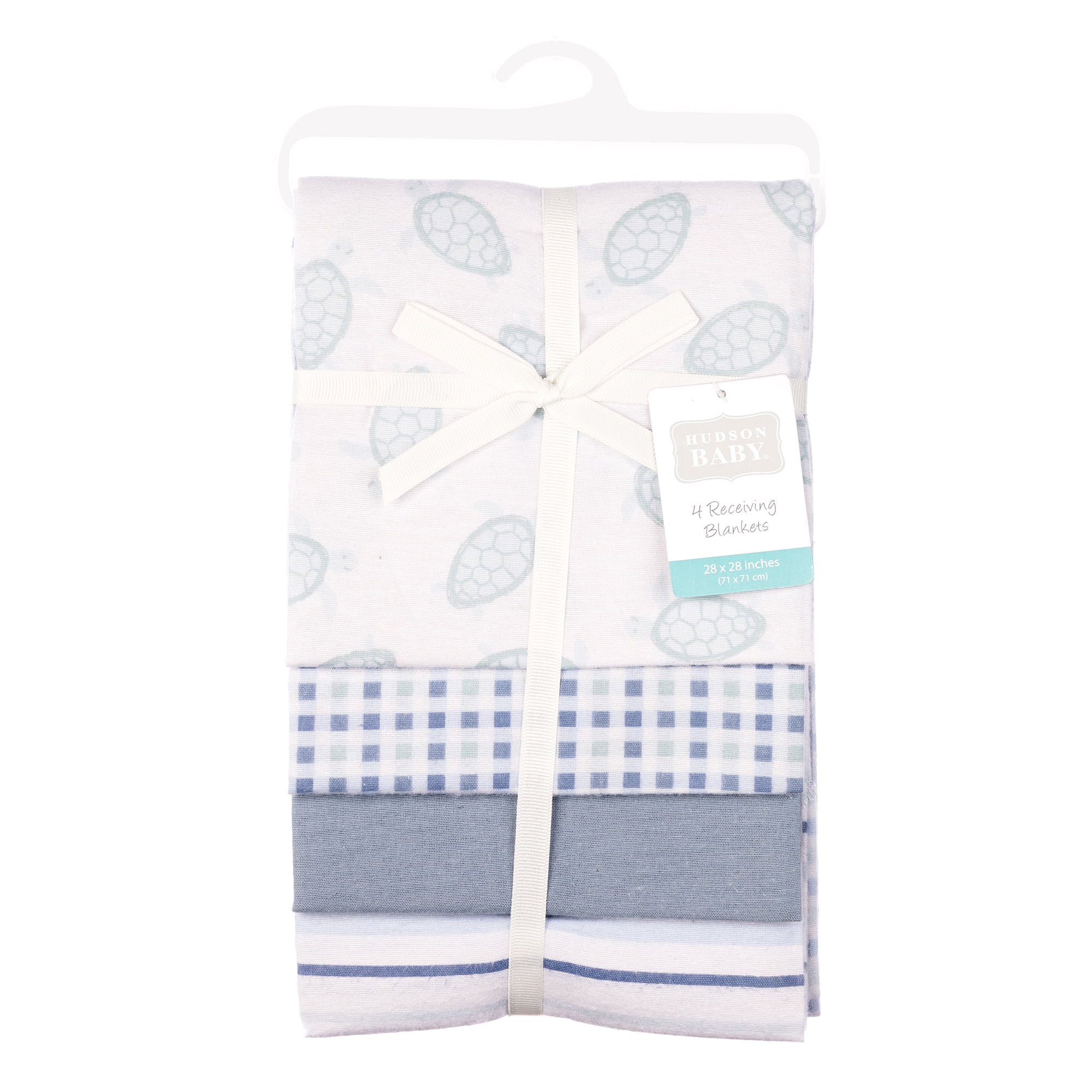 Hudson Baby Cotton Flannel Receiving Blankets 4-Pack, Little Sea Turtle , One Size