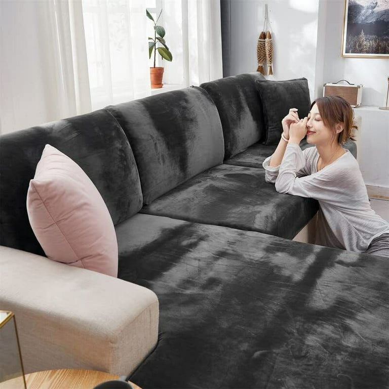 Soft Velvet Sofa Seat Cushion Cover - Stretch Non-Slip Sofa Cover Couch  Cushion Covers for Sectional Sofa L Shape, Sofa Cushion Slipcover Furniture  Protection (Dark Green, M Back Cover) 