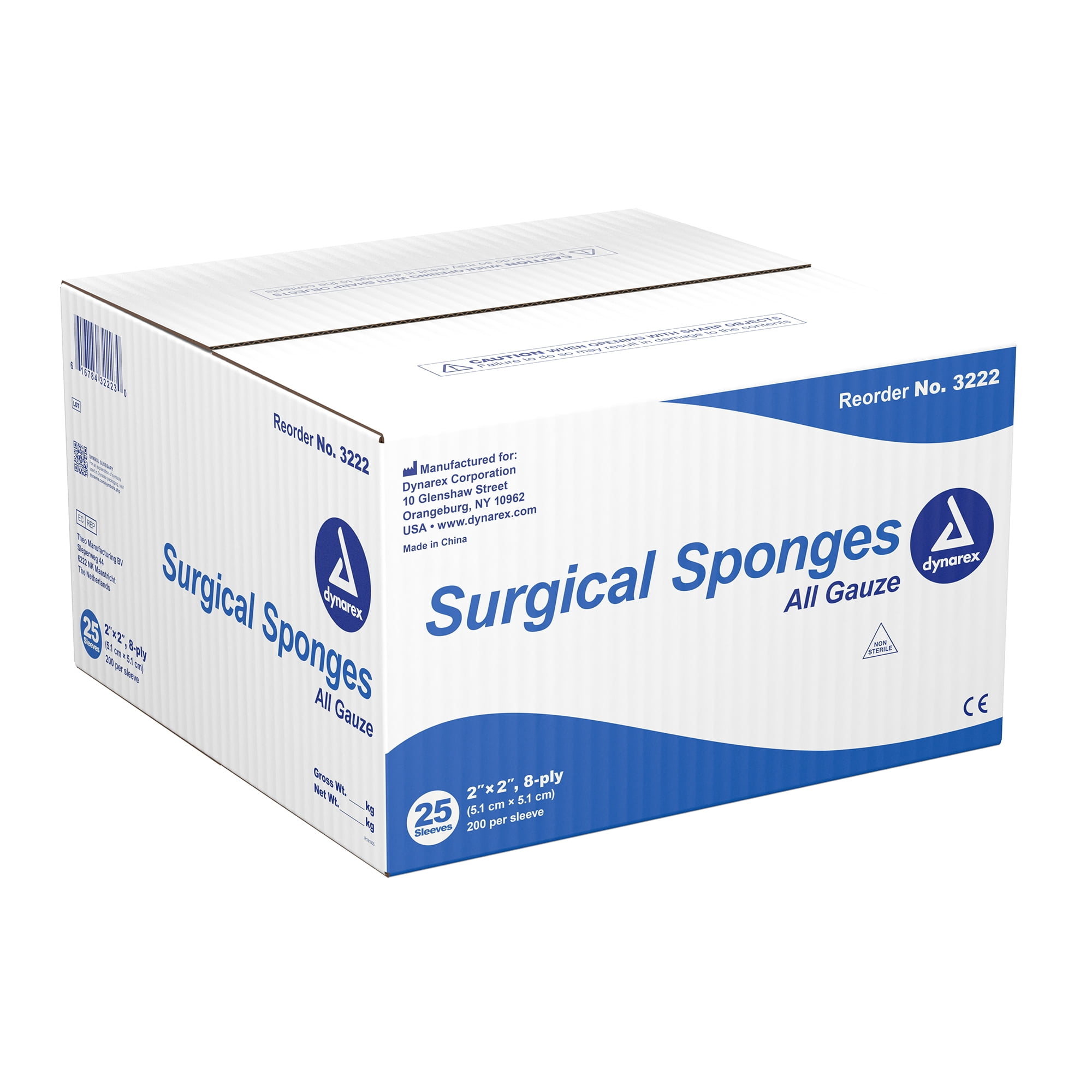 Dynarex 8-Ply Gauze Sponge NonSterile 2 x 2" 25 Box(es) 200  per Box