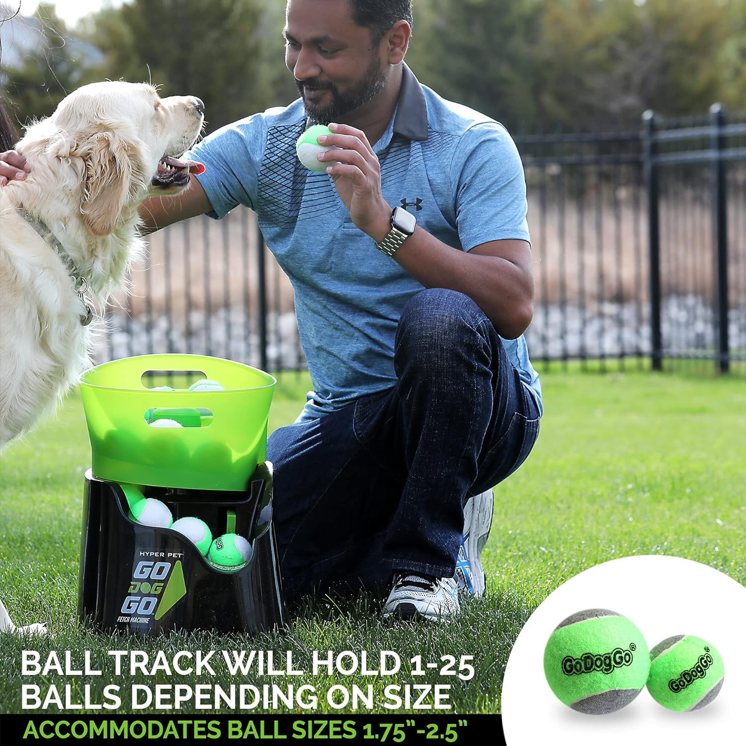 Hyper Pet GoDogGo Fetch Machine Dog Ball Launcher & Automatic Ball Launcher for Dogs With 5 Medium 2.5" Balls for Dogs 20-60 lb