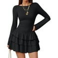 thumbnail image 5 of Stichou Womens Spring Fall Long Sleeve Mini Dress Casual Layered Ruffle Hem Short Going Out Dresses Black L, 5 of 6