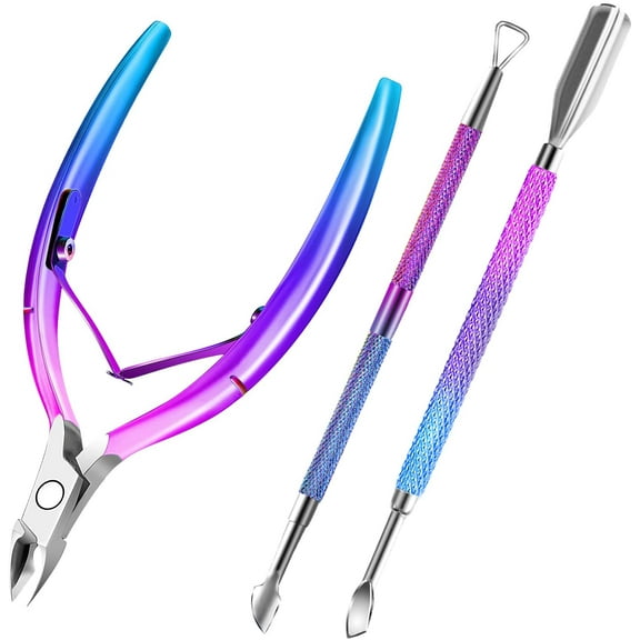 Cuticle Trimmer with Cuticle Pusher and Scissors, Cuticle Remover Professional Durable Pedicure Manicure Tools, Stainless Steel Cuticle Nipper Cutter Clipper Nail Tools for Fingernails and Toenails