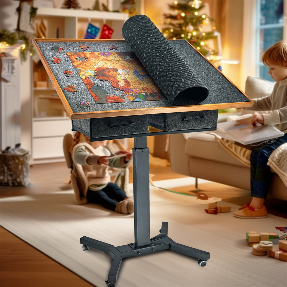 Wisfor Large 1500PCS Jigsaw Puzzle Table Gas-Lift Height Adjustable 360° Rotation Tilting Desktop w/ 2 Storage Drawer,35.43x27.56x38.58 inch