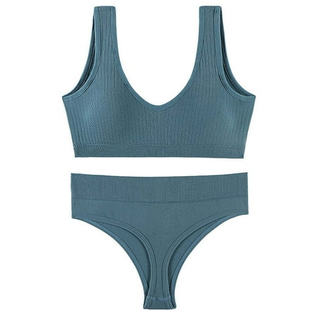 

Dadaria Underwear Women Vest Underwear Set Steel Ringless Bra Thin Beautiful Back Low-waist Panties Blue M Women