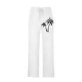 thumbnail image 5 of Pantalones largos de lino para hombre, pantalones holgados de playa con estampado hawaiano, cintura elástica y cordón ajustable, estampado en caliente., 5 of 5