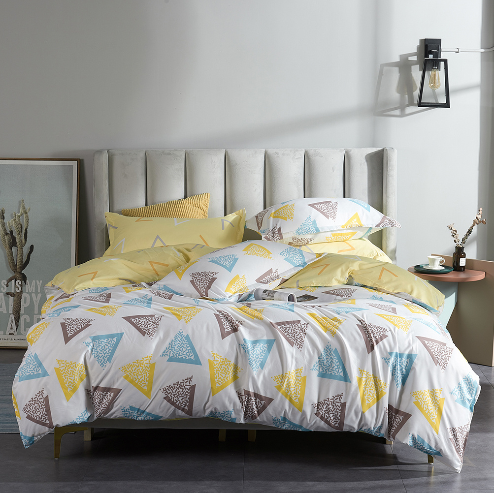3Pcs Geometric Yellow Brown Blue Triangle Printed in White Bedding