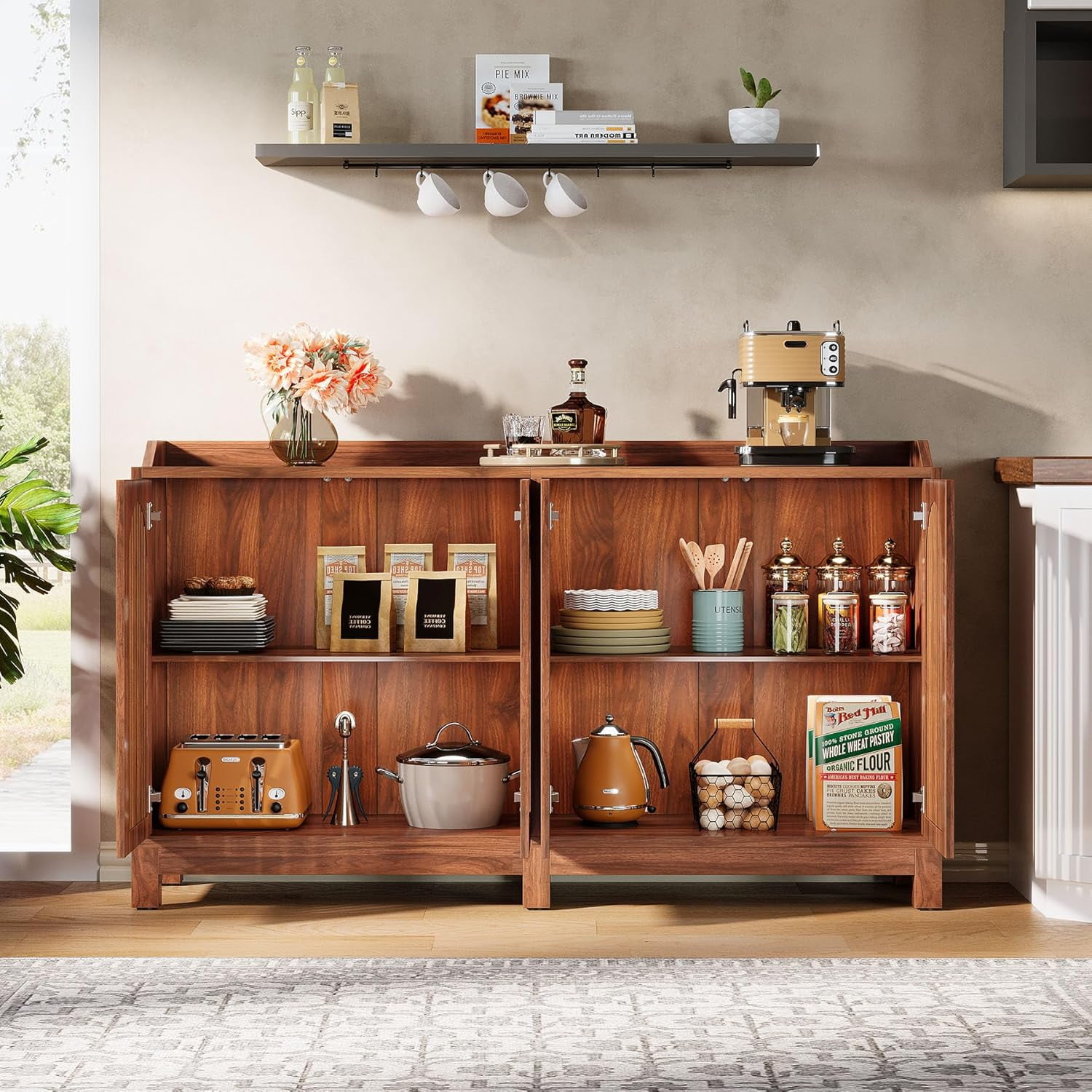 Tribesigns 57" Farmhouse Storage Cabinet with Shutter Doors and Adjustable Shelf