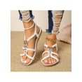 thumbnail image 4 of Women'S Round Toe Sponge Comfortable Sandals With Gold Buckles And Elastic Weave Design Flat Shoes, 4 of 5