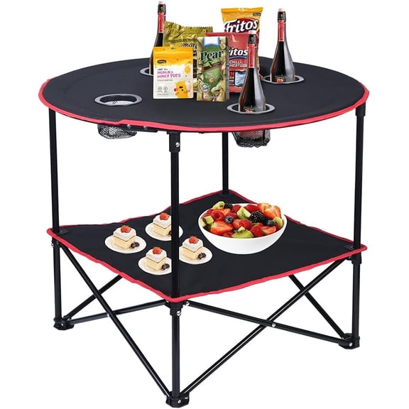 Camping Table, Outdoor Folding Picnic Table with 4 Cup Holders and Storage Bag, Ideal for Outdoor Barbecues and Fishing
