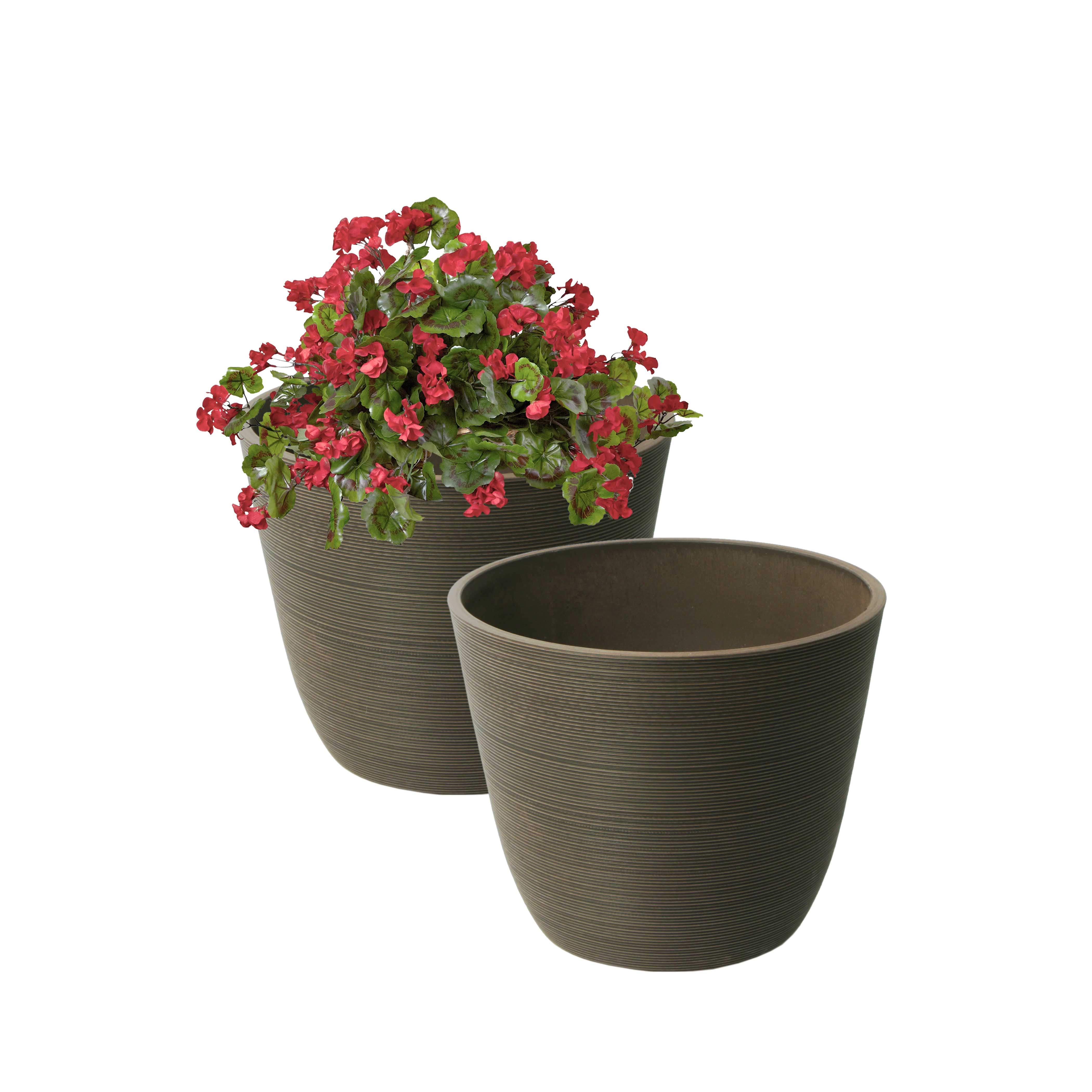 Algreen 23136 Valencia 14 in. dia. by 11 in. 2 Round Curve Planters, Ribbed Chocolate - Pack of 2