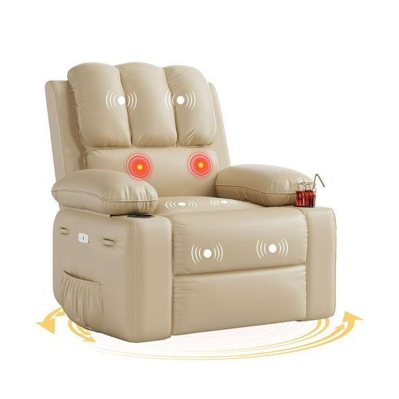 Garvee 22 inch Width Power Rocker Recline, 360° Rocker Swivel Recliner, Heat and Massage, Beige