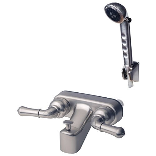 Builders Shoppe 3210BN/4120BN RV/Motorhome Replacement Non-Metallic Two Handle Tub Faucet Valve Diverter with Matching Hand Held Shower Set Brushed Nickel Finish