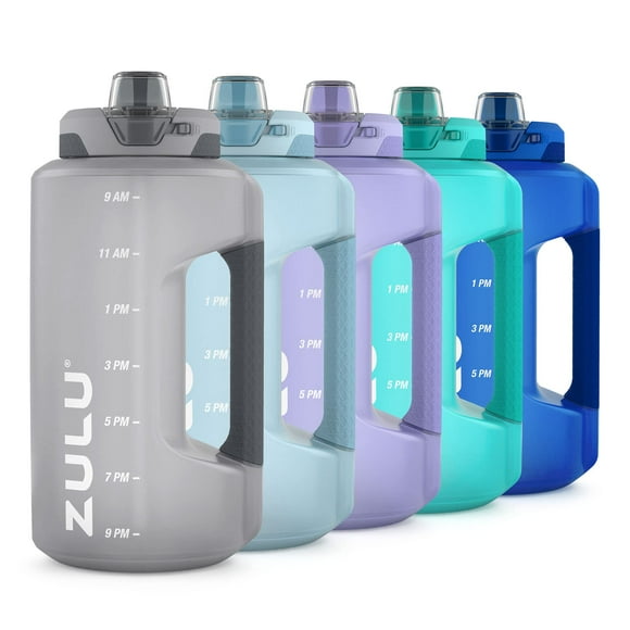 Botella de agua ZULU Goals de medio galón, 1,9 L, con marcador de tiempo, gris
