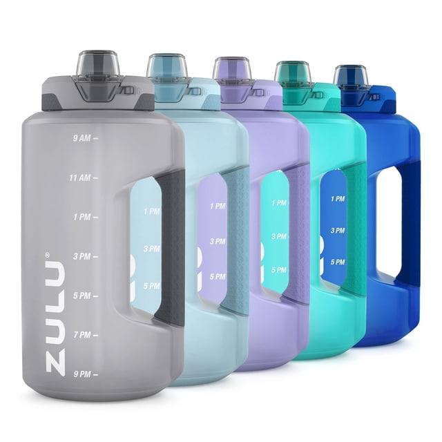 Botella de agua ZULU Goals de medio galón, 1,9 L, con marcador de tiempo, gris