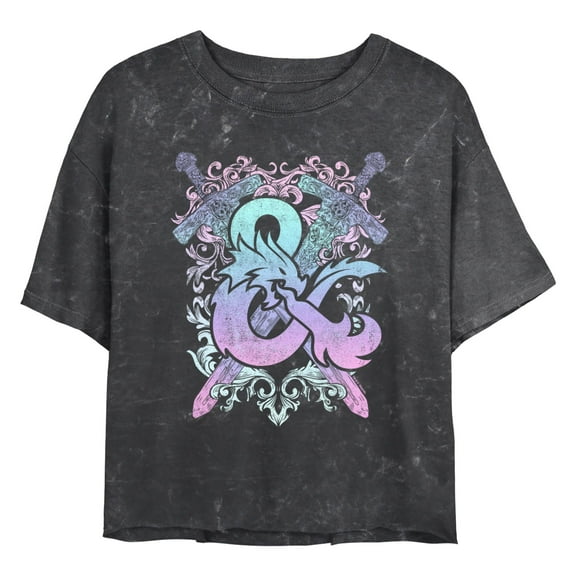 Junior's Dungeons & Dragons Swords Pastel Rainbow Logo Graphic Crop T-Shirt