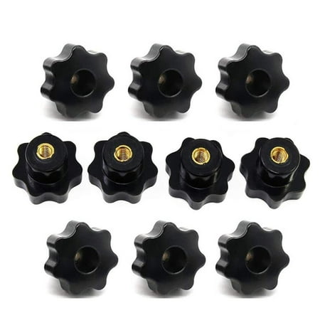 

10PCS M6 Female Knob Screws M6 x 32mm Female Threaded Star Head Clamping Knob Grip Black