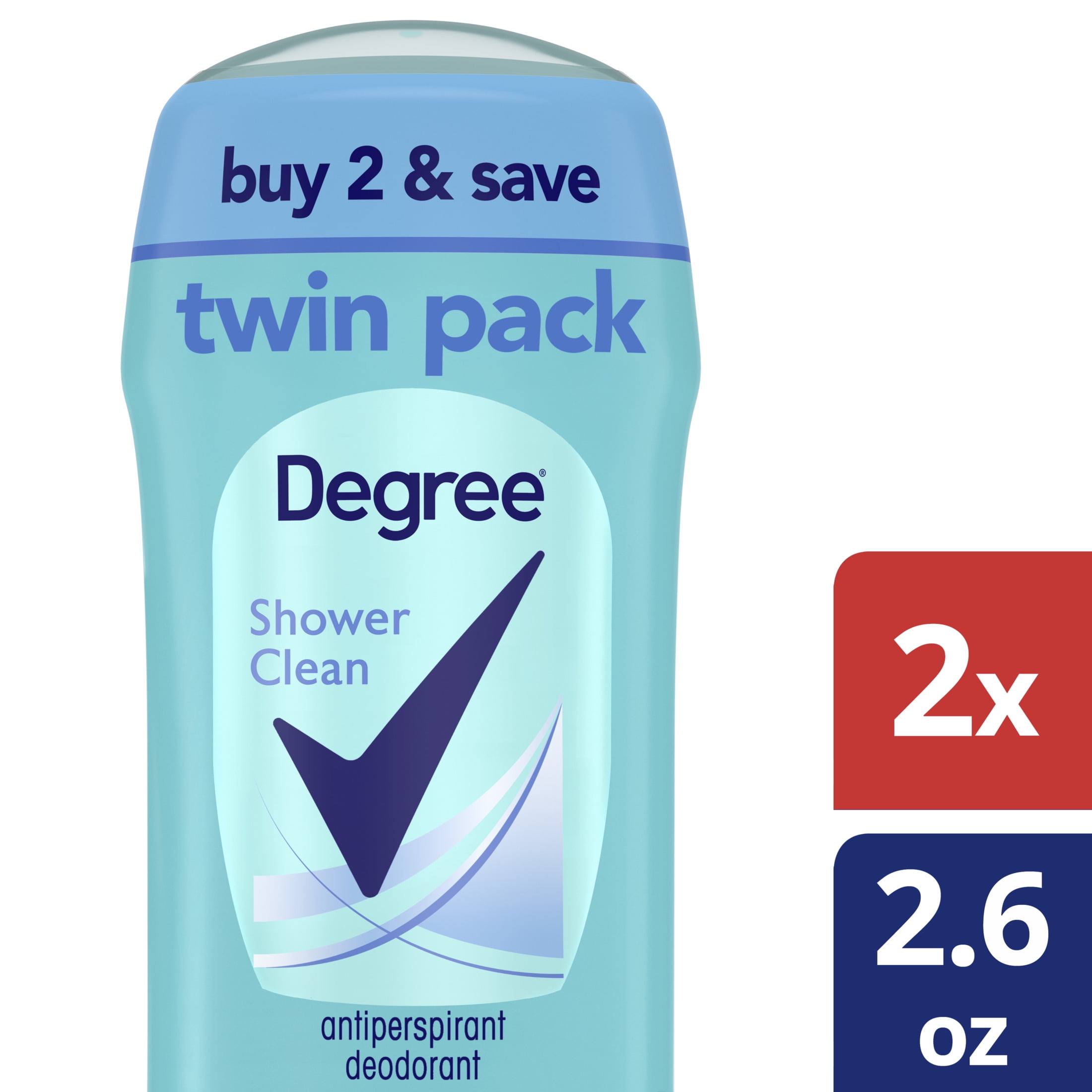 Degree Antiperspirant Deodorant Shower Clean, 2.6 oz, Twin Pack