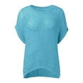 thumbnail image 5 of Crochet Coverups for Women Summer Cap Sleeve Hollow Out Casual Cruise Beach Vacation Tops Knit Pullover Sweater Light Blue XL, 5 of 7