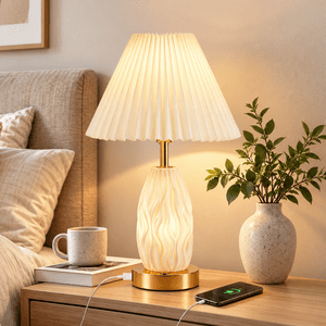 GVDV 17.5 In Touch Control Table Lamp, USB Charging, Beige