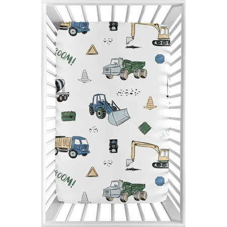 UPC: 0846480091899 | Construction Truck Green and Blue Fitted Mini Crib Sheet by Sweet Jojo Designs