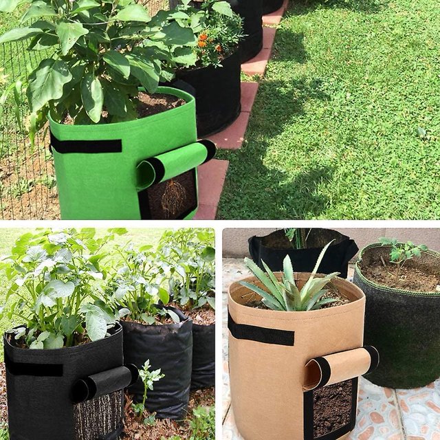 Bolsa de cultivo de patatas, paquete de 3 macetas de jardín de 7 galones con asas de correa, tela no tejida transpirable de doble capa para patatas/zanahorias 7 Gallo XianweiShao 8390614912557