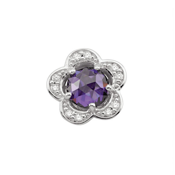 Persona by Jewlster: Premium Sterling Silver Double-Sided (Feb) Amethyst CZ Flower Charm - Universal Fit for Persona, Pandora & European Bracelets