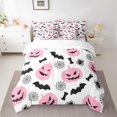 thumbnail image 2 of Manfei Cartoon Pink Pumpkin Twin Bedding Sets 7-Piece, Gothic Halloween Bat Animal Bedding Comforter Set, Kid Child Teen Reversible Sheet Sets, Ultra Soft Home Decor, 2 of 7