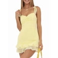 thumbnail image 2 of Women's Lace Square Neck Sleeveless Backless Mini Sundress Trim Short Dress for Vacation Yellow S, 2 of 8