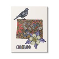 Stupell Industries Colorado State Flower & Bird Detailed Flower Pattern Graphic Art Gallery Wrapped Canvas Print Wall Art, Design by Valentina Harper