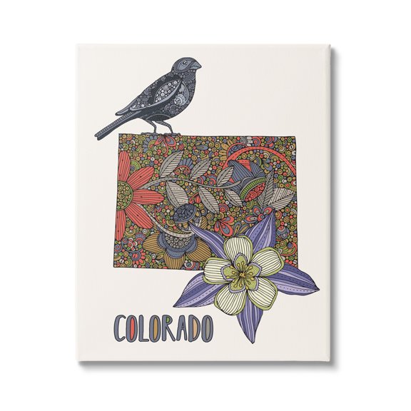 Stupell Industries Colorado State Flower & Bird Detailed Flower Pattern Graphic Art Gallery Wrapped Canvas Print Wall Art, Design by Valentina Harper