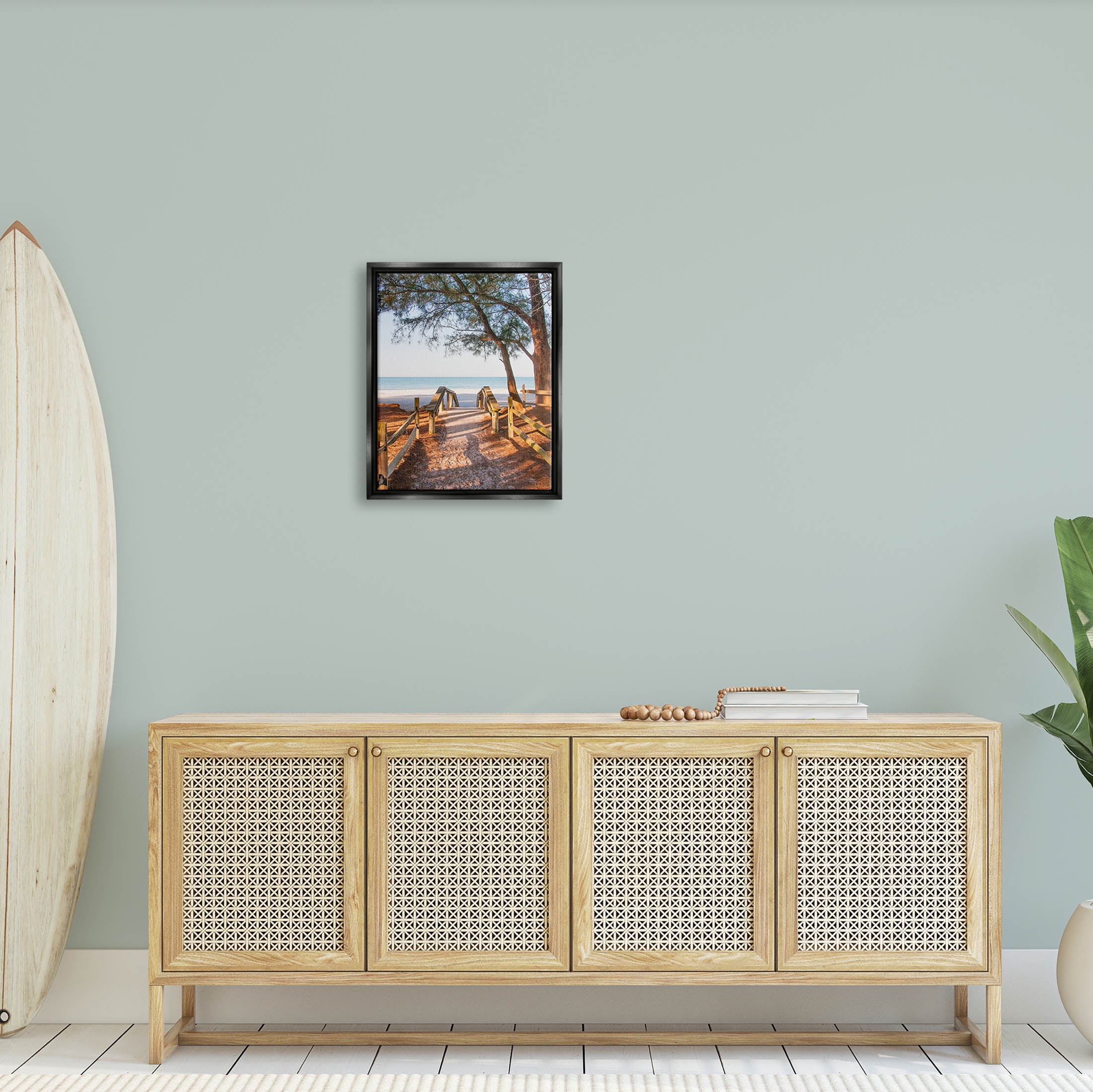 Stupell Industries Relaxing Beach Walkway Coastal Path Photograph Jet Black Floating Framed Canvas Print Wall Art, Design by Mary Lou Photography