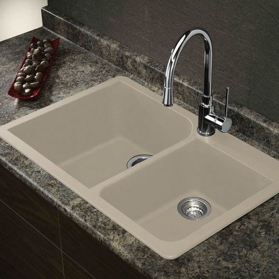 Transolid Radius 33'' L x 22'' W Granite Double Offset Drop-in Kitchen Sink