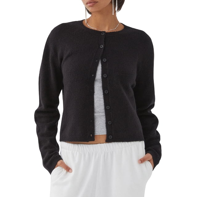 SUNSIOM Cardigan Uni pour Femmes Manches Longues Col Rond Boutonné Pull Tricoté